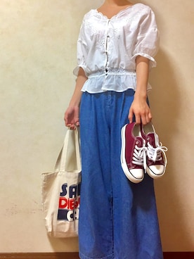 「Green Parks fuuwa（グリーンパークスフーワ）のアイテム（パンツ）」を使った、おかゆさん（レディース・163cm）の秋コーディネート