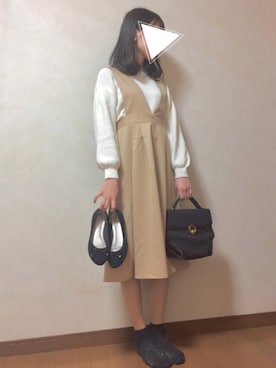 「RETRO GIRL（レトロガール）のアイテム（ジャンパースカート）」を使った、おかゆさん（レディース・163cm）の春コーディネート