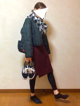 「ニットワンピース」｜「アイテム（マウンテンパーカー）」を使った、おかゆさん（レディース・163cm）の冬コーディネート