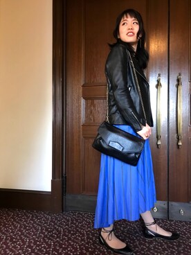 「NANO universe（ナノユニバース）のアイテム（ライダースジャケット）」を使った、yoppiさん（レディース・156cm）の春コーディネート