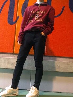 「TOMMY HILFIGER（トミーヒルフィガー）のアイテム（スウェット）」を使った、Ⓗilomuさん（メンズ・170cm）の秋コーディネート