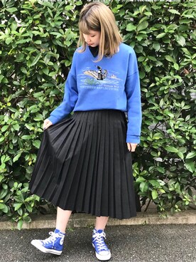 「古着のアイテム（スカート、ブラック系）」を使った、HUG Harajukuさん（レディース・163cm）の冬コーディネート