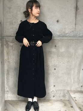 「古着のアイテム（ワンピース、ブラック系）」を使った、HUG Harajukuさん（レディース・163cm）の冬コーディネート
