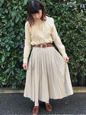 「古着のアイテム（スカート、ベージュ系）」を使った、HUG Harajukuさん（レディース・163cm）の冬コーディネート