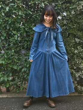「usedのアイテム（ワンピース、ブルー系）」を使った、HUG Harajukuさん（レディース・163cm）の冬コーディネート