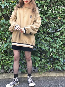 「アメリカ古着のアイテム（スウェット、ベージュ系）」を使った、HUG Harajukuさん（レディース・163cm）の冬コーディネート