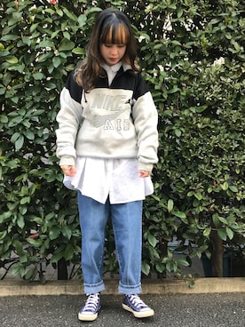 「アメリカ古着のアイテム（スウェット、グレー系）」を使った、HUG Harajukuさん（レディース・163cm）の冬コーディネート