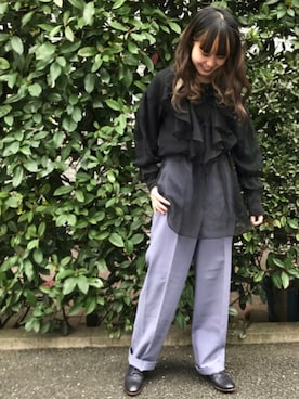 「アメリカ古着のアイテム（シャツ/ブラウス、ブラック系）」を使った、HUG Harajukuさん（レディース・163cm）の冬コーディネート