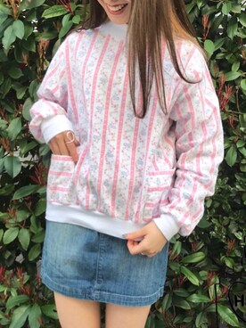 「アメリカ古着のアイテム（Tシャツ/カットソー、ピンク系）」を使った、HUG Harajukuさん（レディース・163cm）の春コーディネート