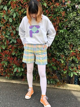 「FIRA 90svintageのアイテム（スウェット、グレー系）」を使った、HUG Harajukuさん（レディース・163cm）の春コーディネート