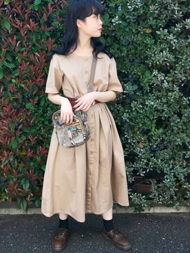 「アメリカ古着のアイテム（ワンピース、ベージュ系）」を使った、HUG Harajukuさん（レディース・163cm）の春コーディネート