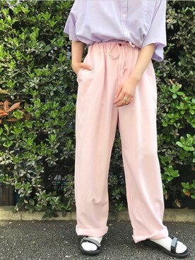 「アメリカ古着のアイテム（シャツ/ブラウス、パープル系）」を使った、HUG Harajukuさん（レディース・163cm）の春コーディネート