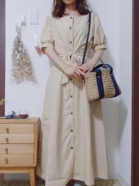 「Honeys（ハニーズ）のスクエアワンピース（ワンピース、ベージュ系）」を使った、kuma＊さん（レディース・154cm）の春コーディネート