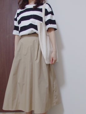 「無印良品（ムジルシリョウヒン）のアイテム（Tシャツ/カットソー、ホワイト系）」を使った、kuma＊さん（レディース・154cm）の春コーディネート