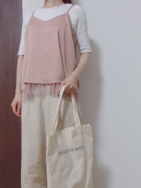 「DISCOAT（ディスコート）のアイテム（キャミソール、ピンク系）」を使った、kuma＊さん（レディース・154cm）の夏コーディネート