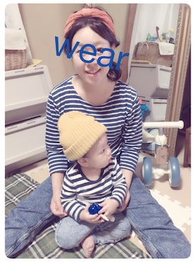 「息子」｜「アイテム（ニットキャップ/ビーニー）」を使った、RIIE☺︎さん（キッズ・70cm）の秋コーディネート