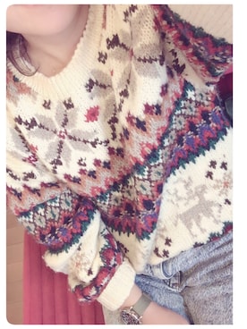 「カウチンセーター」｜「アイテム（アナログ腕時計）」を使った、RIIE☺︎さん（レディース・155cm）の秋コーディネート