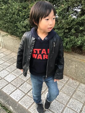 「パーカー×ライダース」｜yu_chan0808さん（キッズ・110cm）の冬コーディネート