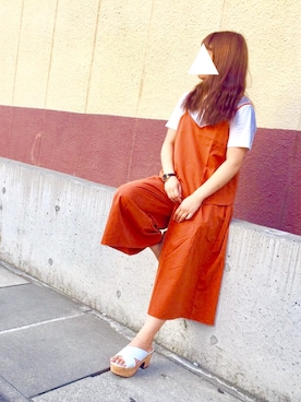 「アイテム（つなぎ/オールインワン、オレンジ系）」を使った、あおいさん（レディース・154cm）の夏コーディネート