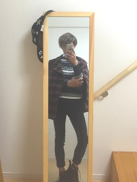 「NO ID.（ノーアイディ）のアイテム（ピーコート）」を使った、怪盗さん（メンズ・175cm）の冬コーディネート