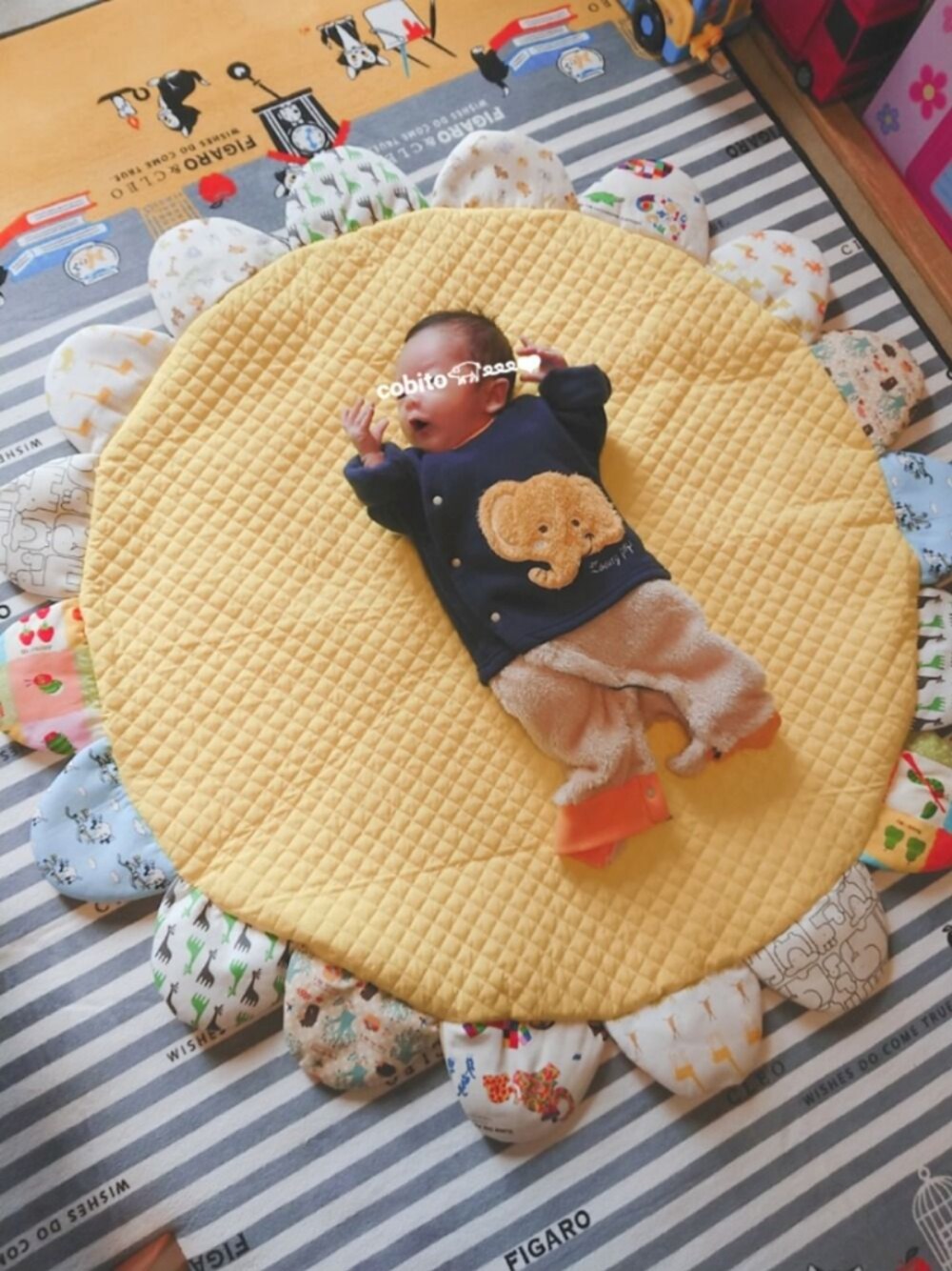「男の子、おとこのこ、kids、kidsfashion、ベビーコーデ、新生児、０歳」｜「ベルメゾンのアイテム（ロンパース、ブルー系）」を使った、cobito_chan𓃟ﻌﻌﻌ❤︎さん（キッズ・70cm）の冬コーディネートの1枚目の写真