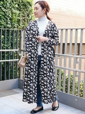 「フラワープリント」｜「アイテム（シャツワンピース）」を使った、Sachiさん（レディース・155cm）の冬コーディネート