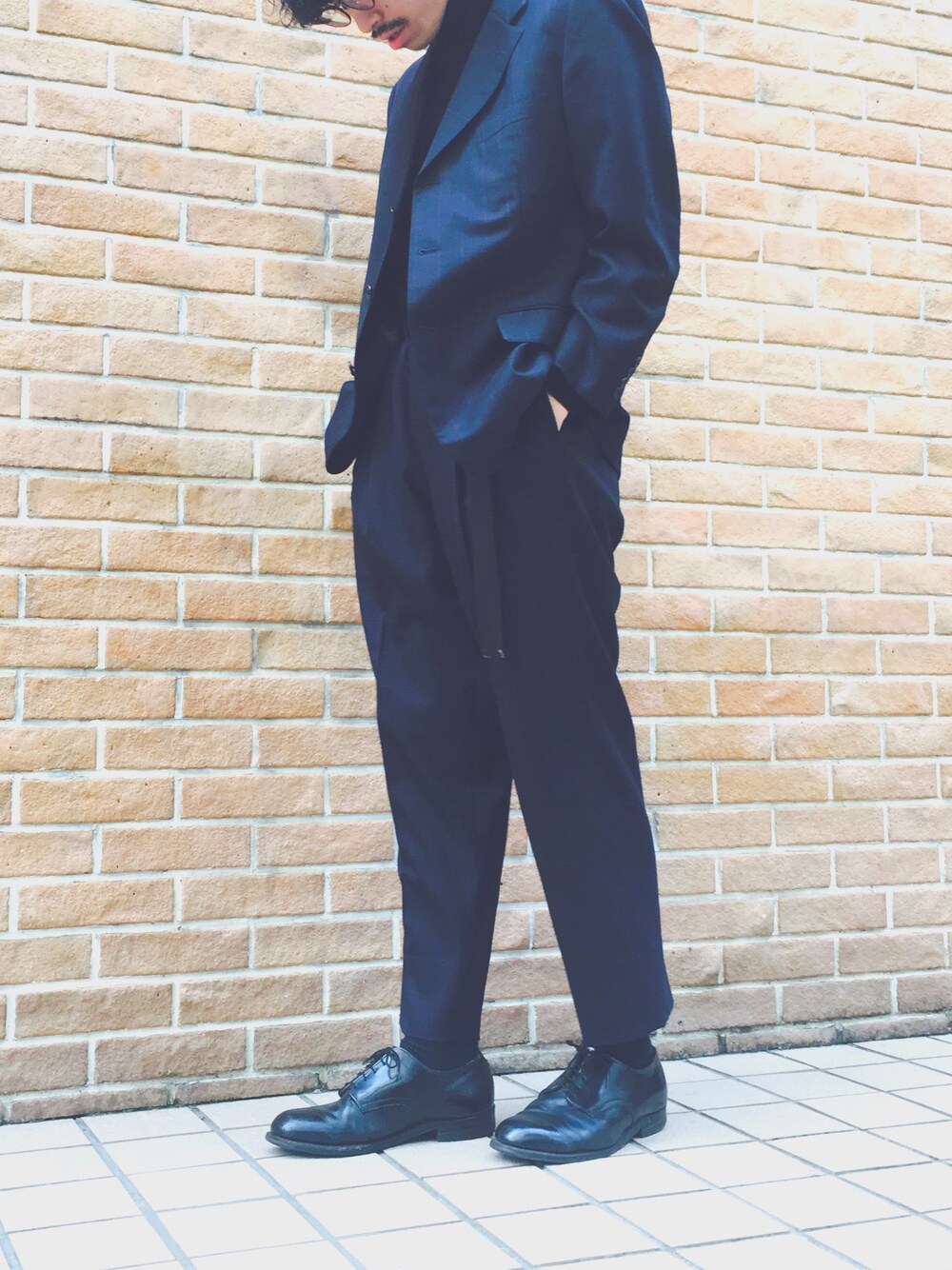 「outfit、セットアップ、古着、フォーマル、ブルブラ、ブルックスブラザーズ、BROOKS BROTHERS、レザーシューズ、ラクチンコーデ、キレイめ」｜「BROOKS BROTHERSのアイテム（セットアップ、ブルー系）」を使った、あひるさん（メンズ・175cm）の冬コーディネートの1枚目の写真