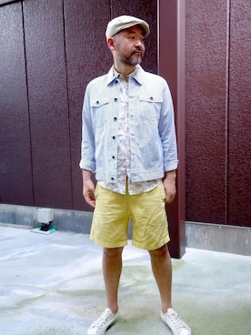 「H&M（エイチ・アンド・エム）のアイテム（ハンチング/ベレー帽）」を使った、addict(s)さん（メンズ・178cm）の夏コーディネート