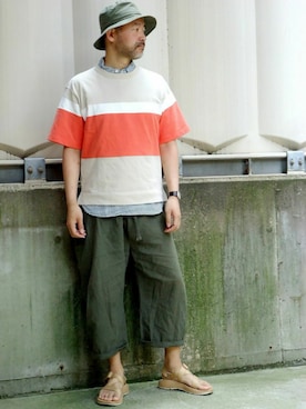 「TEMBEA（テンベア）のアイテム（帽子）」を使った、addict(s)さん（メンズ・178cm）の春コーディネート