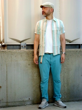 「H&M（エイチ・アンド・エム）のアイテム（ハンチング/ベレー帽）」を使った、addict(s)さん（メンズ・178cm）の夏コーディネート