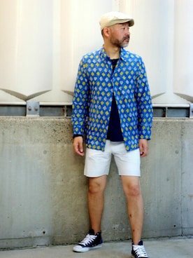 「H&M（エイチ・アンド・エム）のアイテム（ハンチング/ベレー帽）」を使った、addict(s)さん（メンズ・178cm）の夏コーディネート