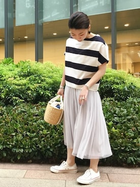 「アイテム（スカート）」を使った、髙見さん（メンズ・160cm）の春コーディネート