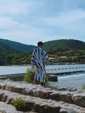 「アイテム（浴衣、ホワイト系）」を使った、KOUさん（メンズ・177cm）の夏コーディネート