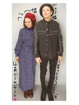 「レトロワンピース」｜「アイテム（ハンチング/ベレー帽）」を使った、ゆっきーさん（レディース・153cm）の冬コーディネート