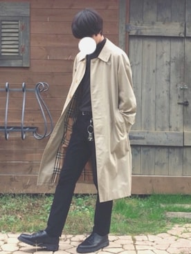 「シンプルおしゃれが好き」｜「アイテム（ステンカラーコート）」を使った、ぽ こ た 。さん（メンズ・173cm）の秋コーディネート