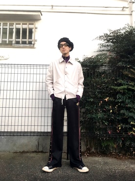 「ジャージーパンツ」｜「アイテム（ナイロンジャケット）」を使った、KULO さん（メンズ・180cm）の冬コーディネート