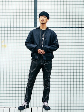 「GU（ジーユー）のアイテム（MA-1）」を使った、KULO さん（メンズ・180cm）の秋コーディネート