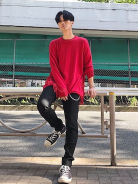 「DISCOVERED（ディスカバード）のアイテム（トップス）」を使った、KULO さん（メンズ・180cm）の春コーディネート