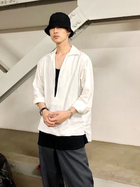「PRADA（プラダ）のアイテム（帽子）」を使った、KULO さん（メンズ・180cm）の夏コーディネート