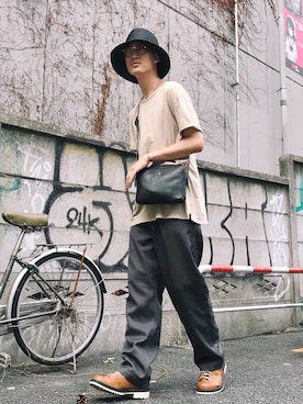 「LAD MUSICIAN（ラッドミュージシャン）のアイテム（帽子）」を使った、KULO さん（メンズ・180cm）の夏コーディネート
