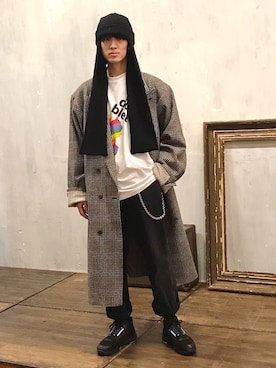 「doublet（ダブレット）のアイテム（ステンカラーコート）」を使った、KULO さん（メンズ・180cm）の秋コーディネート