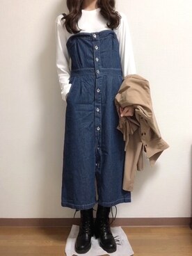 「RETRO GIRL（レトロガール）のアイテム（ジャンパースカート）」を使った、杏子anzuさん（レディース・160cm）の冬コーディネート