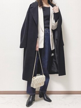 杏子anzuさんの「スクエアトゥチャンキーヒールストレッチミドルブーツ」を使ったコーディネート