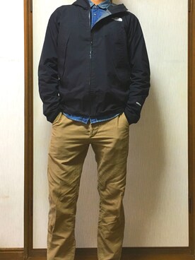 「THE NORTH FACE（ザノースフェイス）のアイテム（ブルゾン、ブラック系）」を使った、フッジーさん（メンズ・180cm）の秋コーディネート