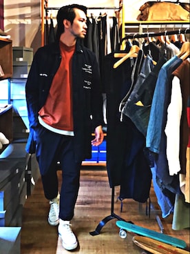 「bukht」｜「アイテム（ステンカラーコート）」を使った、KEISUKE さん（メンズ・174cm）の夏コーディネート