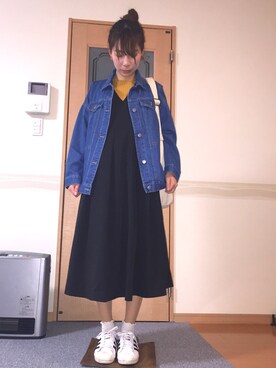 「マスタード」｜「アイテム（ジャンパースカート）」を使った、purinさん（レディース・161cm）の春コーディネート