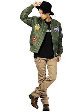 「マウンテンブーツ」｜「アイテム（MA-1）」を使った、8(eight)さん（メンズ・175cm）の春コーディネート