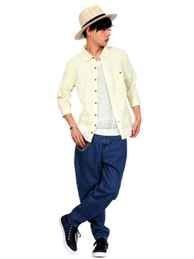 「綿麻シャツ」｜8(eight)さん（メンズ・175cm）の夏コーディネート