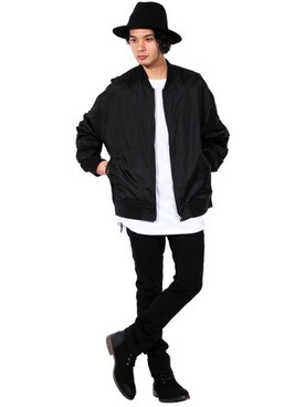 「ツバ広ハット」｜「アイテム（MA-1）」を使った、8(eight)さん（メンズ・175cm）の秋コーディネート