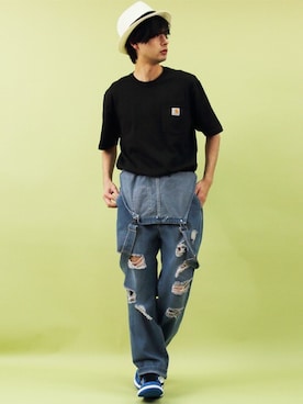 「おうちスタイル」｜「アイテム（オールインワン・サロペット）」を使った、8(eight)さん（メンズ・175cm）の春コーディネート